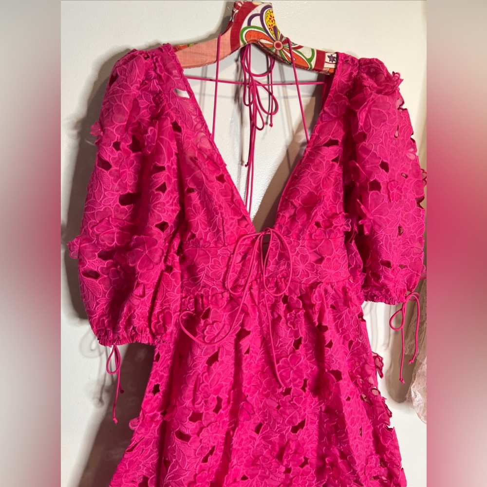 For Love & Lemons Leighton Serena 3d Floral  Textured Cute Ties Maxi Dress - Picture 6 of 9